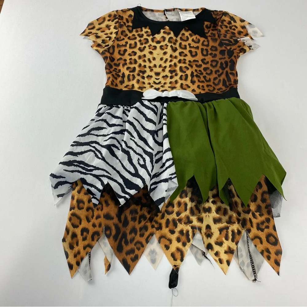 Cavewoman Girls Large 10/12 Costume DRESS ONLY Green Cheetah